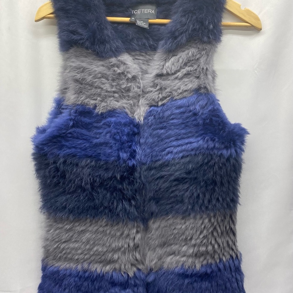 Etcetera Blue and Gray Fur Vest